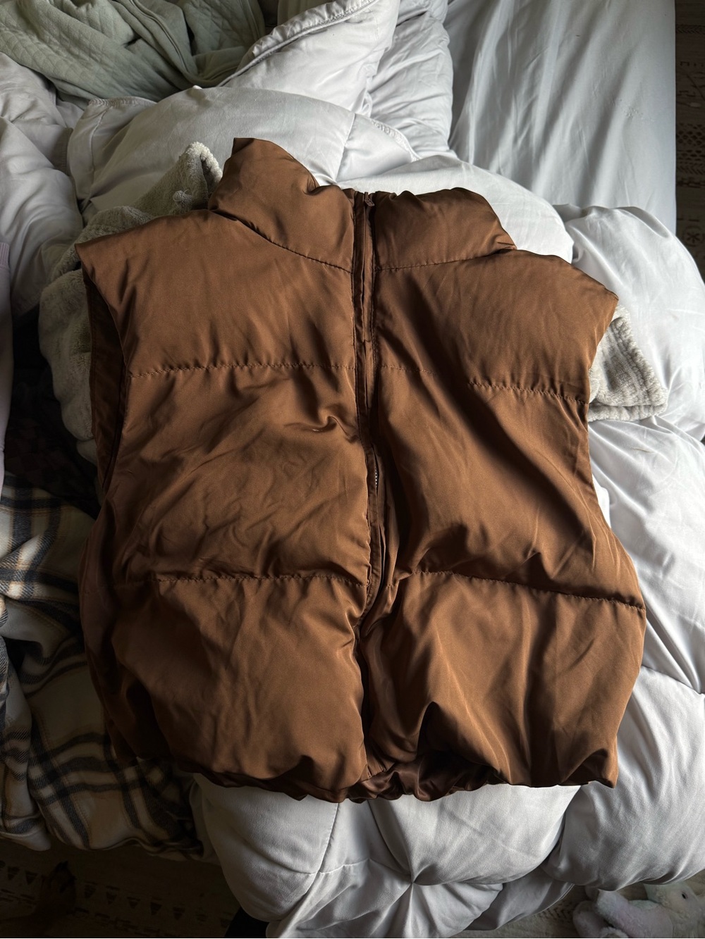 SHEIN Brown Quilted Puffer Vest - Sleeveless Warm Layer